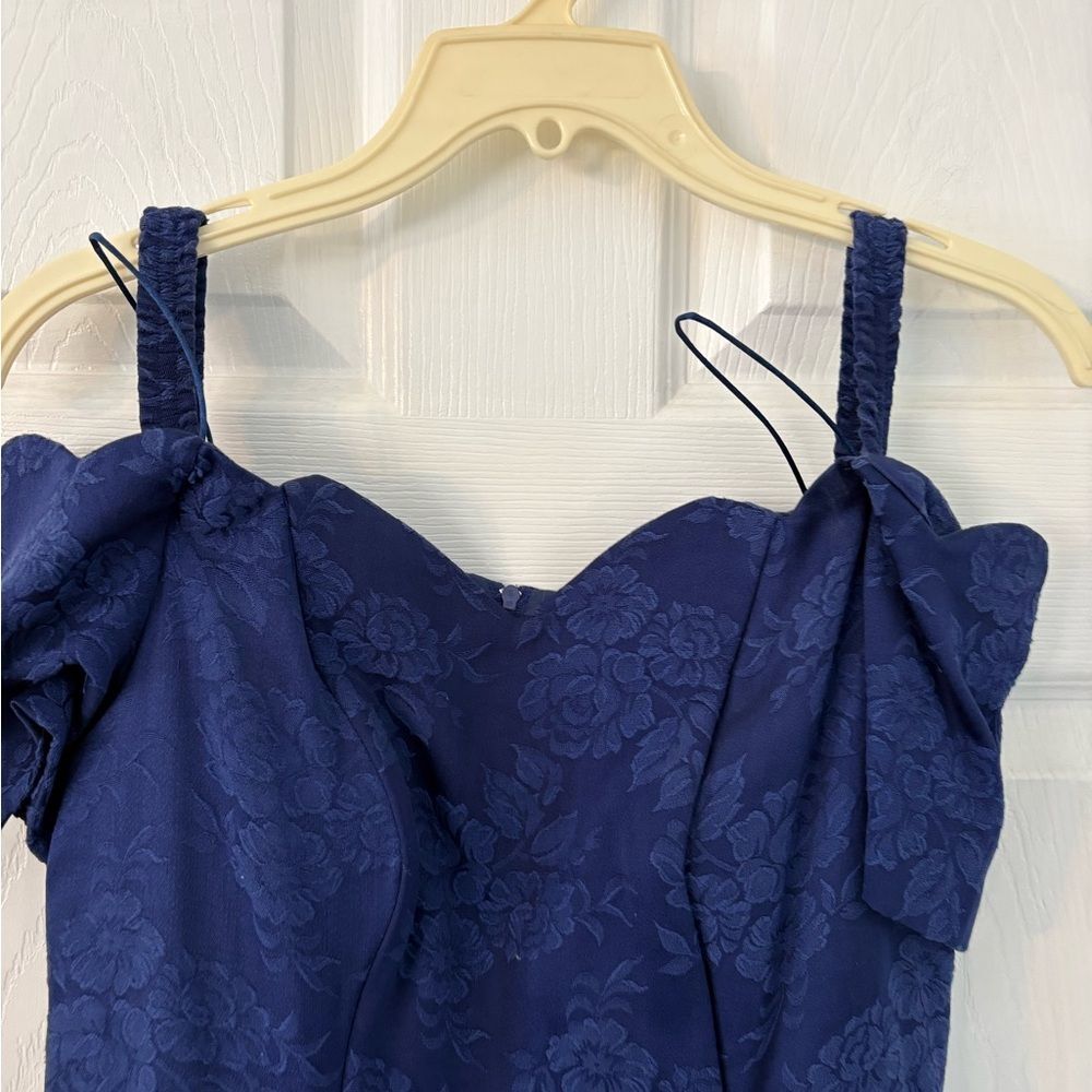 Y2k vintage Notorious Blue Floral Jacquard Cocktail Dress Size 5 Bow - Picture 12 of 12
